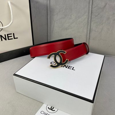 Chanel belt featuring a prominent black and silver interlocking CC logo buckle — 5