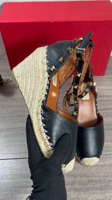 Valentino Garavani Rockstud Double leather wedge espadrilles — 5