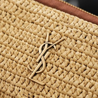 Saint Laurent Gaby leather-trimmed raffia shoulder bag — 10