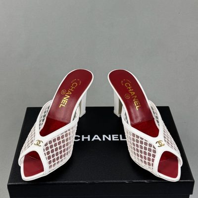 Chanel White Mesh Open-Toe Mules — 4