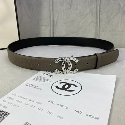 Chanel belt features a taupe, caviar-textured leather strap and a distinctive gold-tone logo buckle — 4