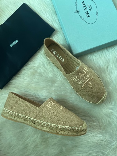 Prada Embroidered Logo Tan Jute Linen Espadrilles — 4