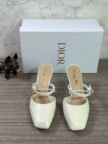Dior mules featuring a square toe and a gold metallic block heel — 3