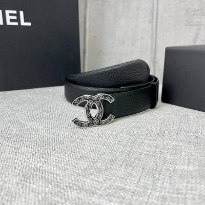 Chanel Interlocking CC Logo design featuring a distinctive patterned silver hardware buckle — 5