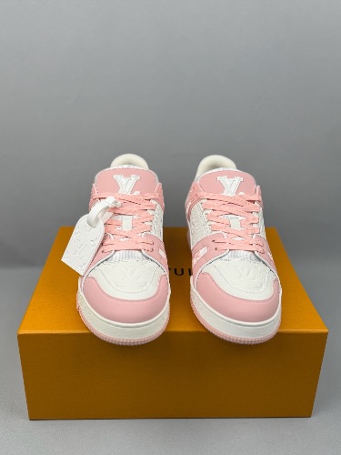 Louis Vuitton LV Trainer sneakers in a pink and white colorwa — 3