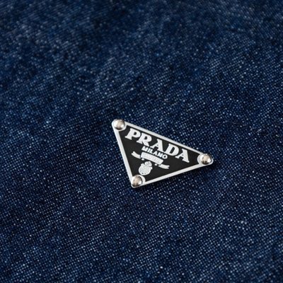 Prada men's navy blue denim bowling shirt — 6