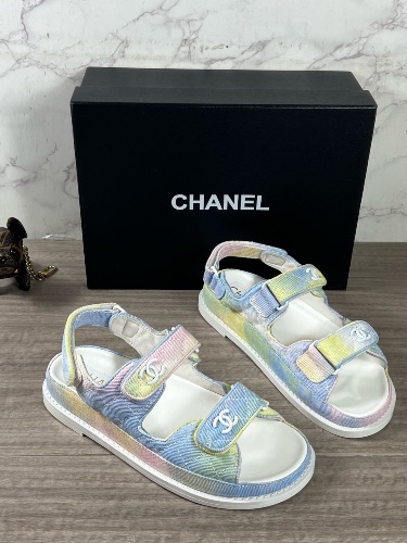 Chanel 22C Pastel Rainbow Fabric Dad Sandals — 4