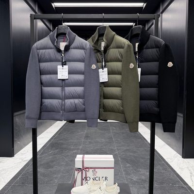 Moncler padded wool-blend or nylon zip-up cardigan/hybrid jacket — 3