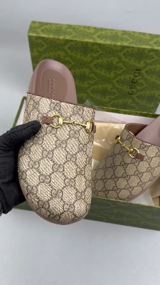 Gucci GG Supreme Horsebit mules in a beige and ebony canvas — 5