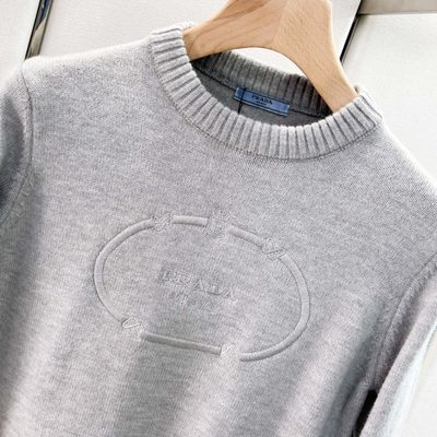 Prada light gray crew-neck knit sweater — 3