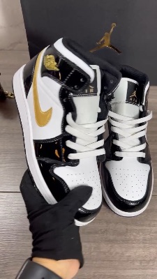 Nike Air Jordan 1 Mid SE Black Gold Patent Leather sneakers — 5