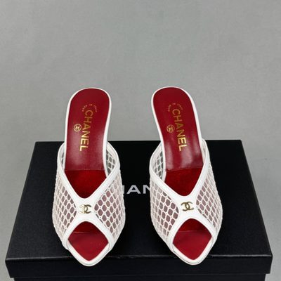 Chanel White Mesh Open-Toe Mules — 3