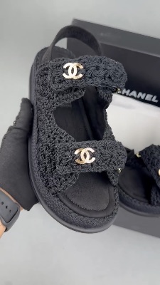 Chanel Crochet Velcro Dad Sandals in black — 5