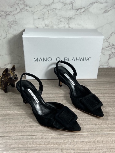 Manolo Blahnik Maysli black suede slingback pumps — 4