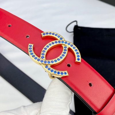 CHANEL Red Patent Leather CC Logo Belt — 8