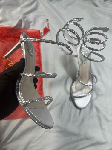 Rene Caovilla Cleo embellished satin sandals in silver — 4