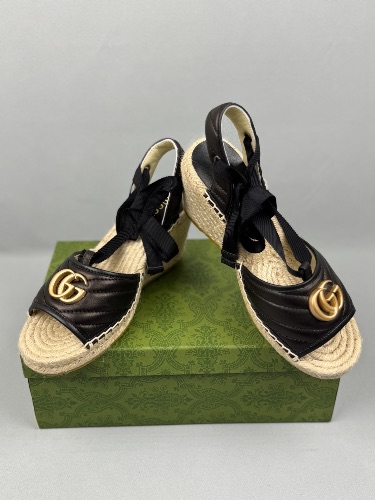 Gucci Palmyra Leather and Espadrille Wedge Sandals — 4