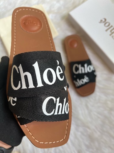 Chloé Woody logo-print canvas slides — 3