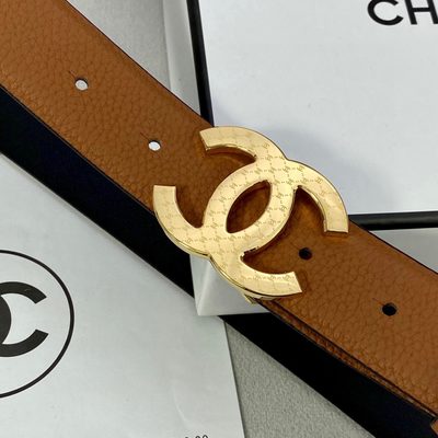 Chanel brown leather belt featuring a silver-tone logo buckle — 7