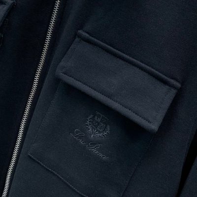 Loro Piana black zip-through overshirt and matching drawstring trousers set — 5