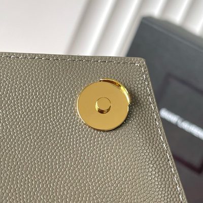 Saint Laurent grey grain de poudre textured leather envelope chain bag — 7