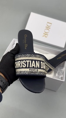 Christian Dior Dway black fabric embroidered slides — 5