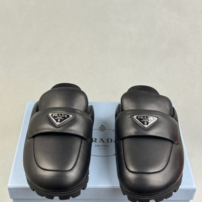 Prada Soft Padded 20mm Sabots in Black Nappa — 3