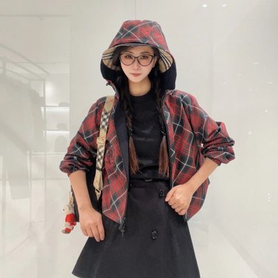 Burberry Cropped Reversible Check Hooded Jacket — 7