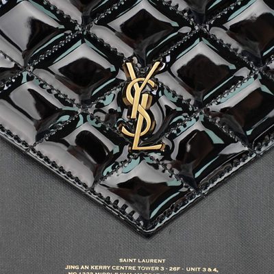 Saint Laurent Paris Matelassé Patent-Leather Clutch — 12