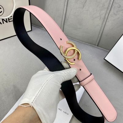 Chanel belt featuring a pink leather strap and a gold-toned CC buckle — 3