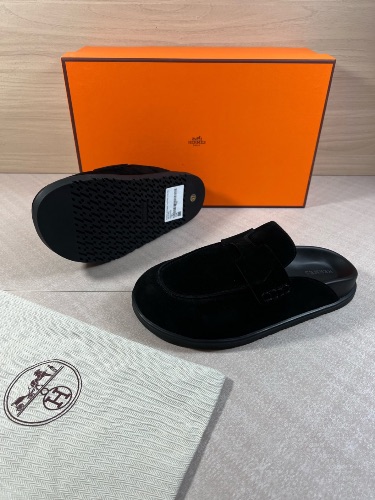 Hermès Go Mules in black suede