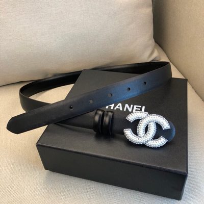 Chanel black leather belt featuring a prominent CC logo buckle — 5
