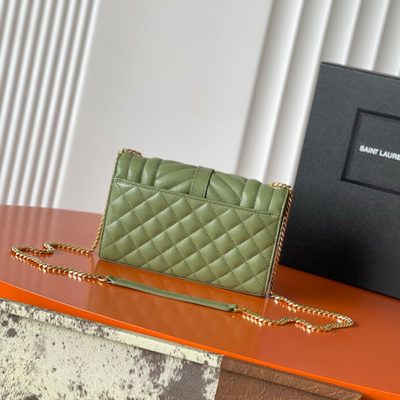 Saint Laurent grey grain de poudre textured leather envelope chain bag — 3