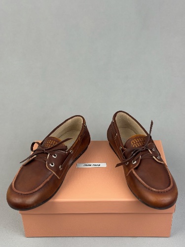 Miu Miu brown leather boat shoes — 4