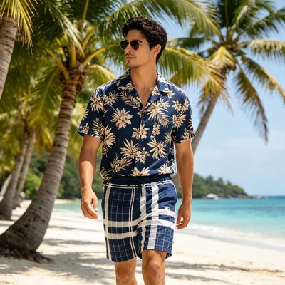 Burberry blue and white checkered swim shorts — 3
