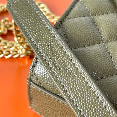 Saint Laurent grey grain de poudre textured leather envelope chain bag — 7