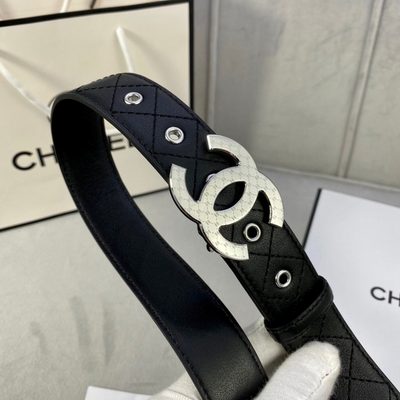 Chanel black quilted leather belt features a distinctive gold-toned CC logo buckle — 8