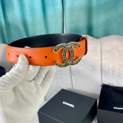 Chanel orange leather belt featuring a silver-tone buckle — 7