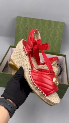 Gucci Red Leather Matelassé Platform Espadrille — 5