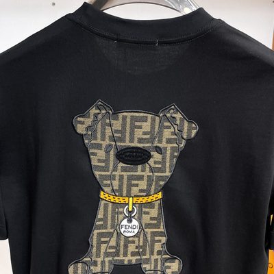Fendi Men's Black Cotton Jacquard Patch T-shirt — 8