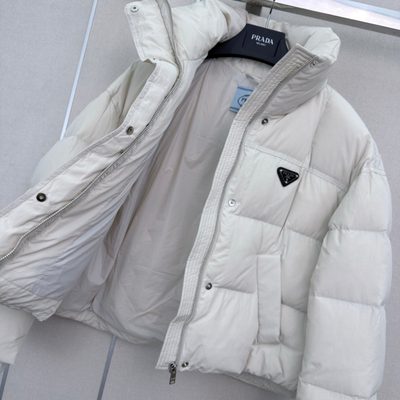 Prada white Re-Nylon cropped down puffer jacket — 4