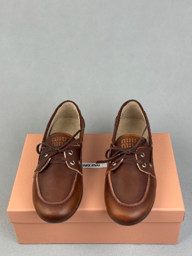 Miu Miu brown leather boat shoes — 3