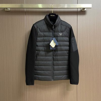 Prada hybrid knit and down puffer jacket
