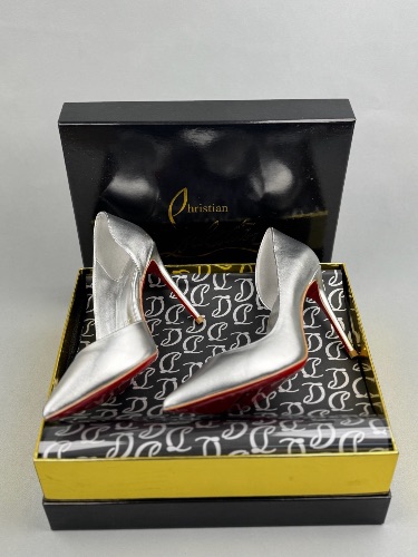 Christian Louboutin Miss Z 100 silver metallic leather pumps