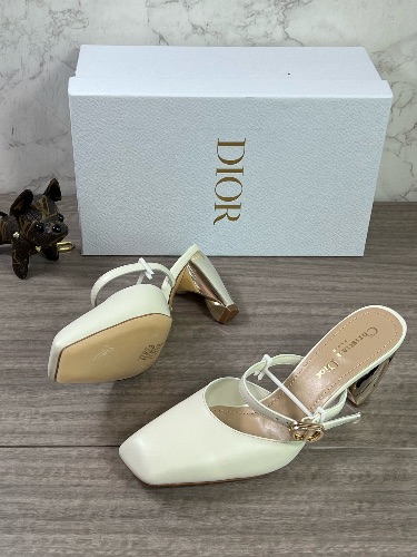 Dior mules featuring a square toe and a gold metallic block heel — 4