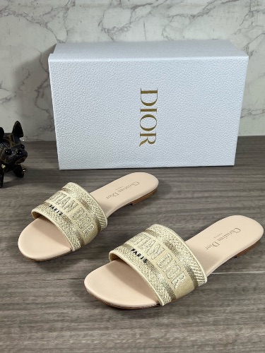 Christian Dior beige and gold embroidered Dway slide sandals — 3