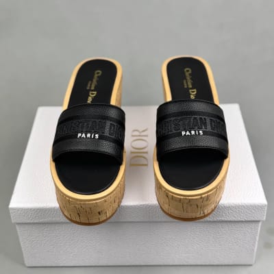 Dior Dway Platform Slides in black grained calfskin — 3