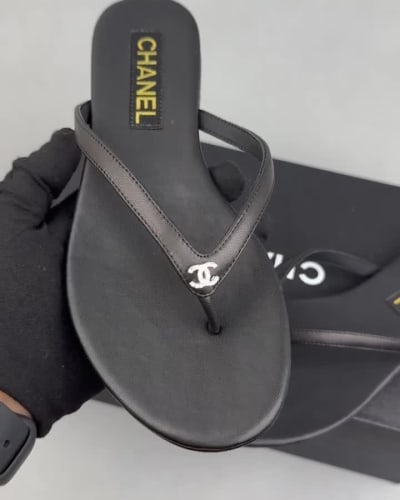 Chanel black leather flip-flop thong sandals — 5