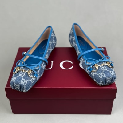 Gucci Horsebit GG Denim Ballet Flats in blue — 4