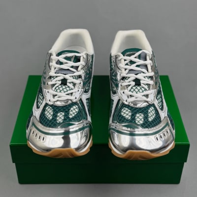Bottega Veneta Orbit mesh and metallic finish in a green and silver colorway — 3
